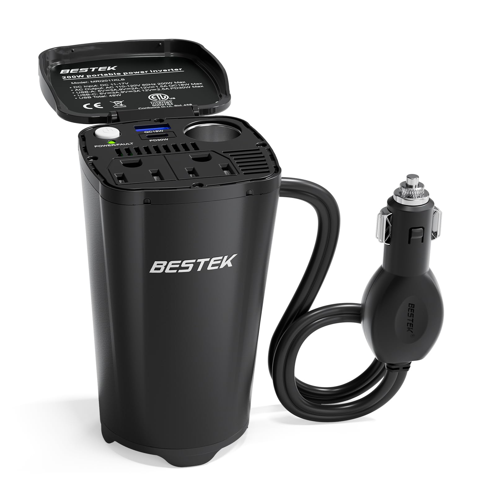 Inversor De Potência Bestek 200w 12v Dc A 110v Ac Com Usb-c E Usb-a