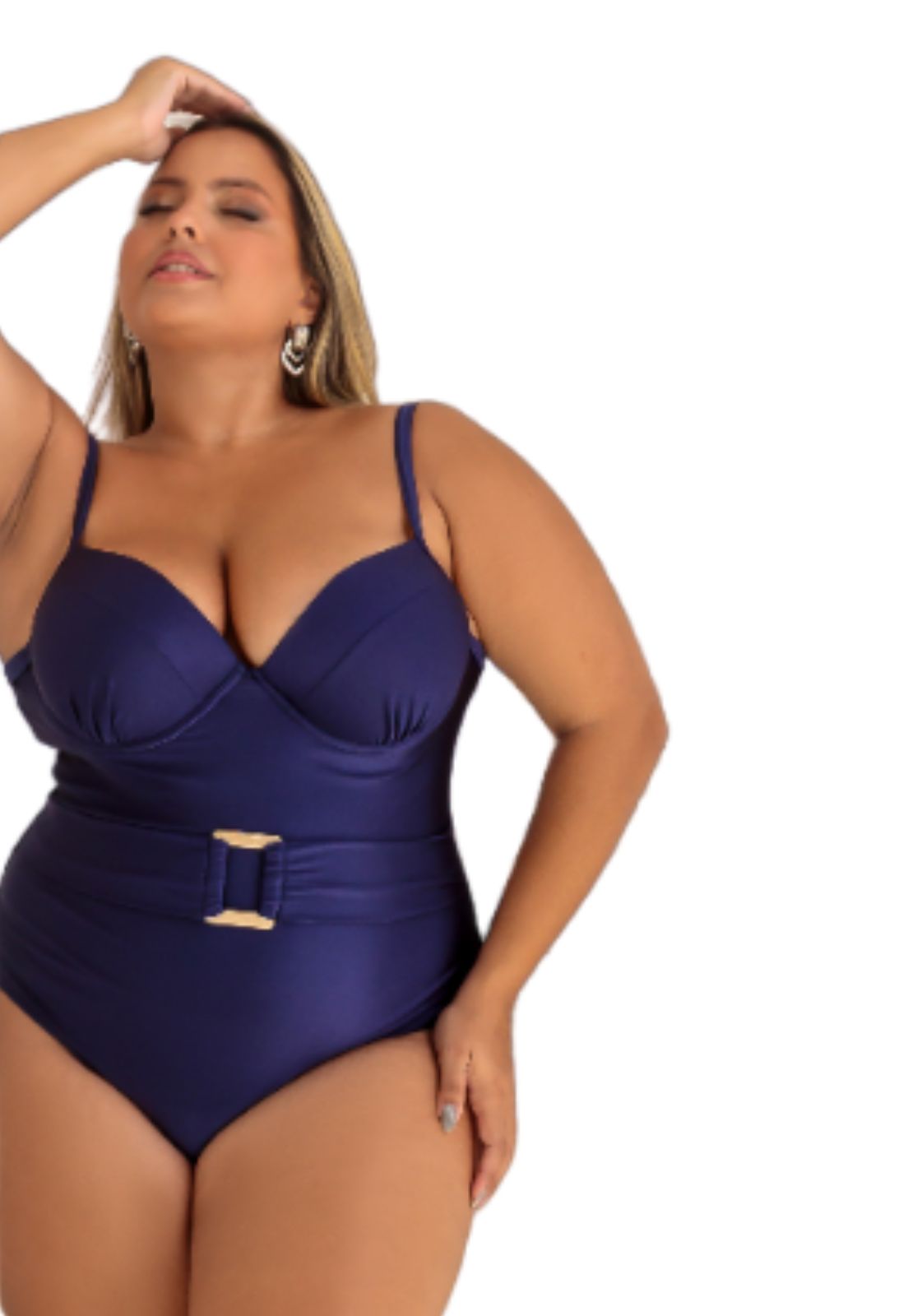 Maiô Plus Size Body Feminino Com Bojo Confortável Leve Verão Moda Praia Detalhe Argola