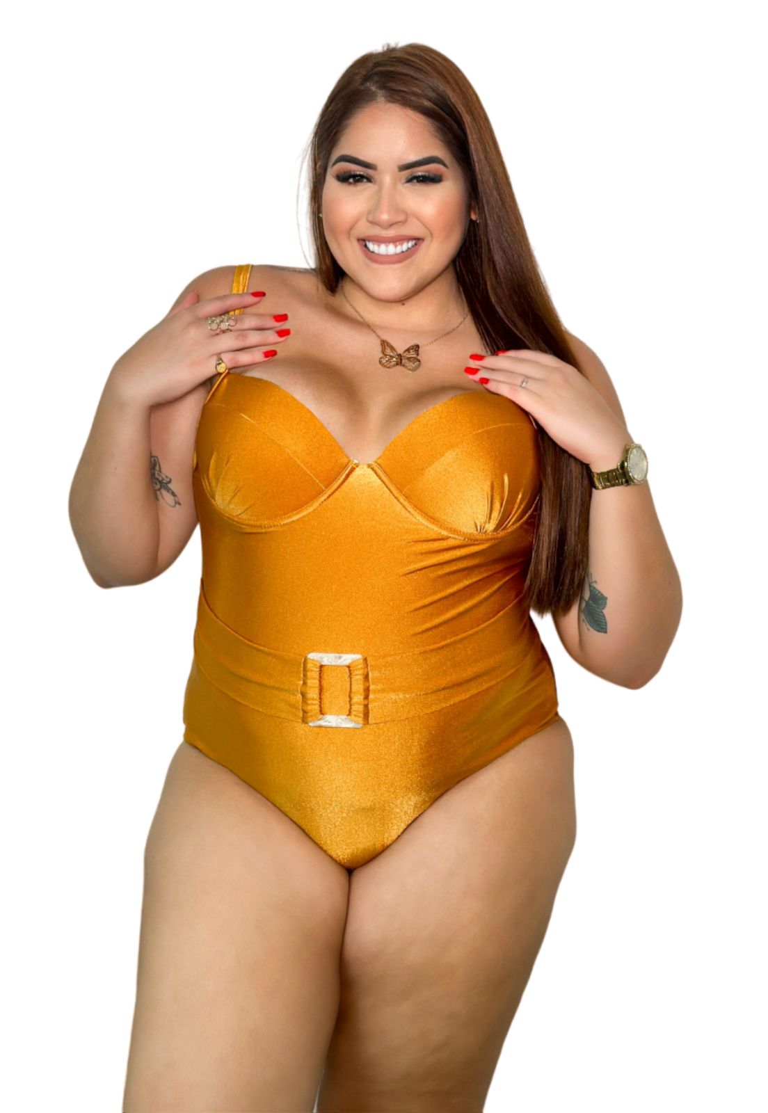 Maiô Plus Size Body Feminino Com Bojo Confortável Leve Verão Moda Praia Detalhe Argola