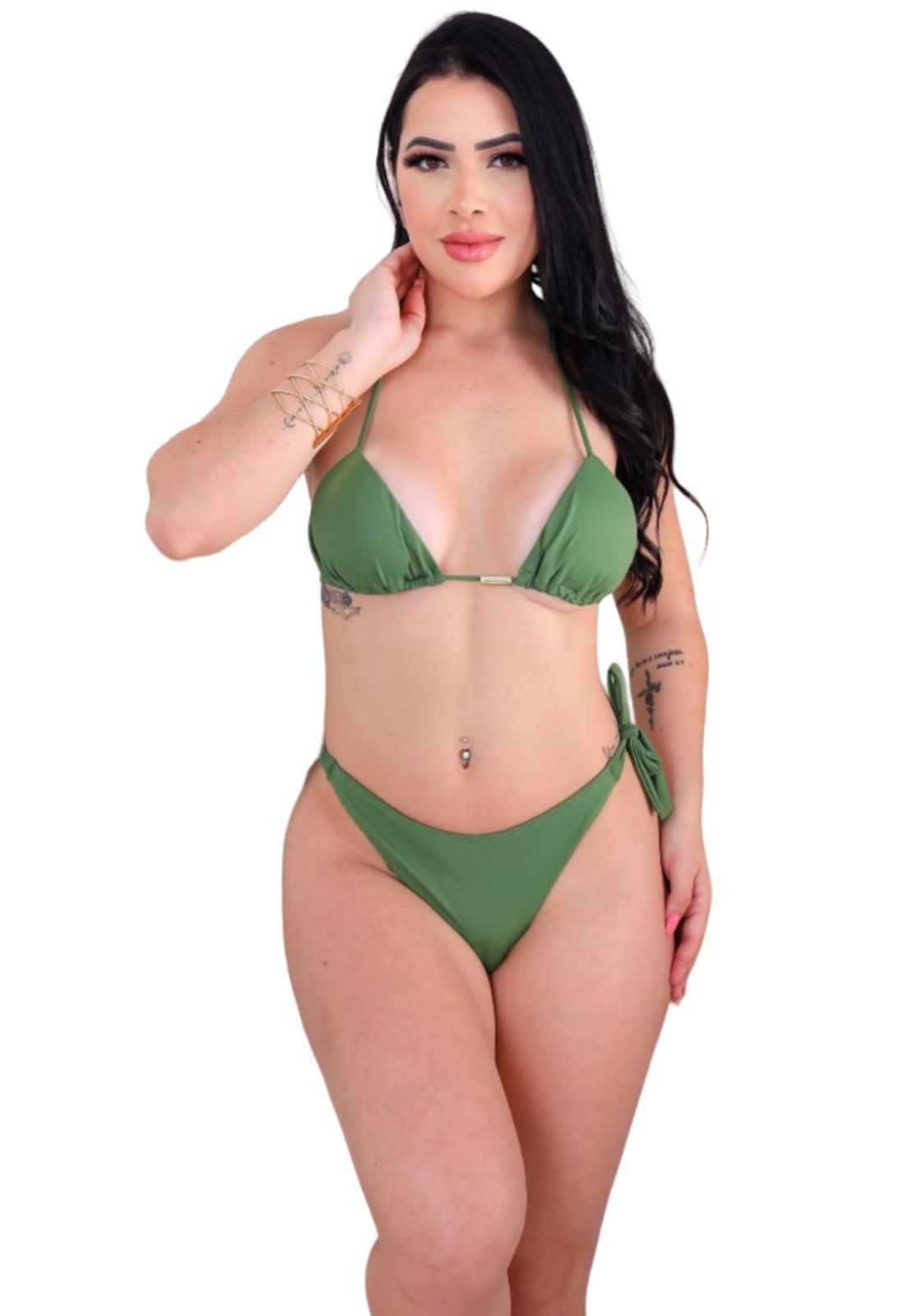 Biquíni Liso Cortininha Com Calcinha De Amarrar Na Lateral