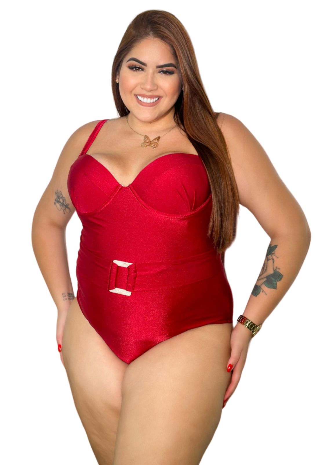 Maiô Plus Size Body Feminino Com Bojo Confortável Leve Verão Moda Praia Detalhe Argola
