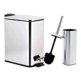 Lixeira Inox Com Pedal 5l + Escova Sanitária Metal Escovado
