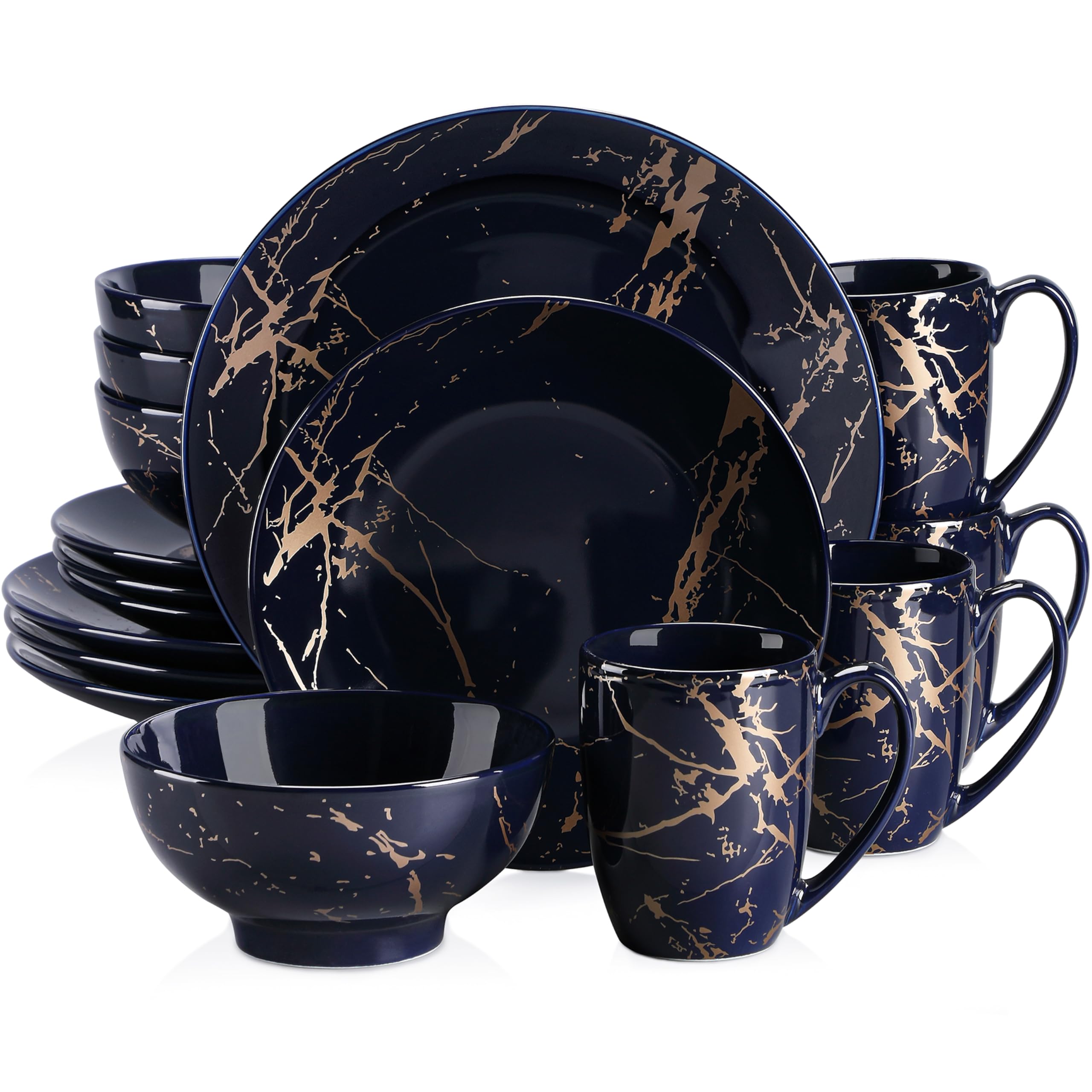 Conjunto De Louças Lovecasa 16 Peças Para 4 Porcelanas Azul Escuro
