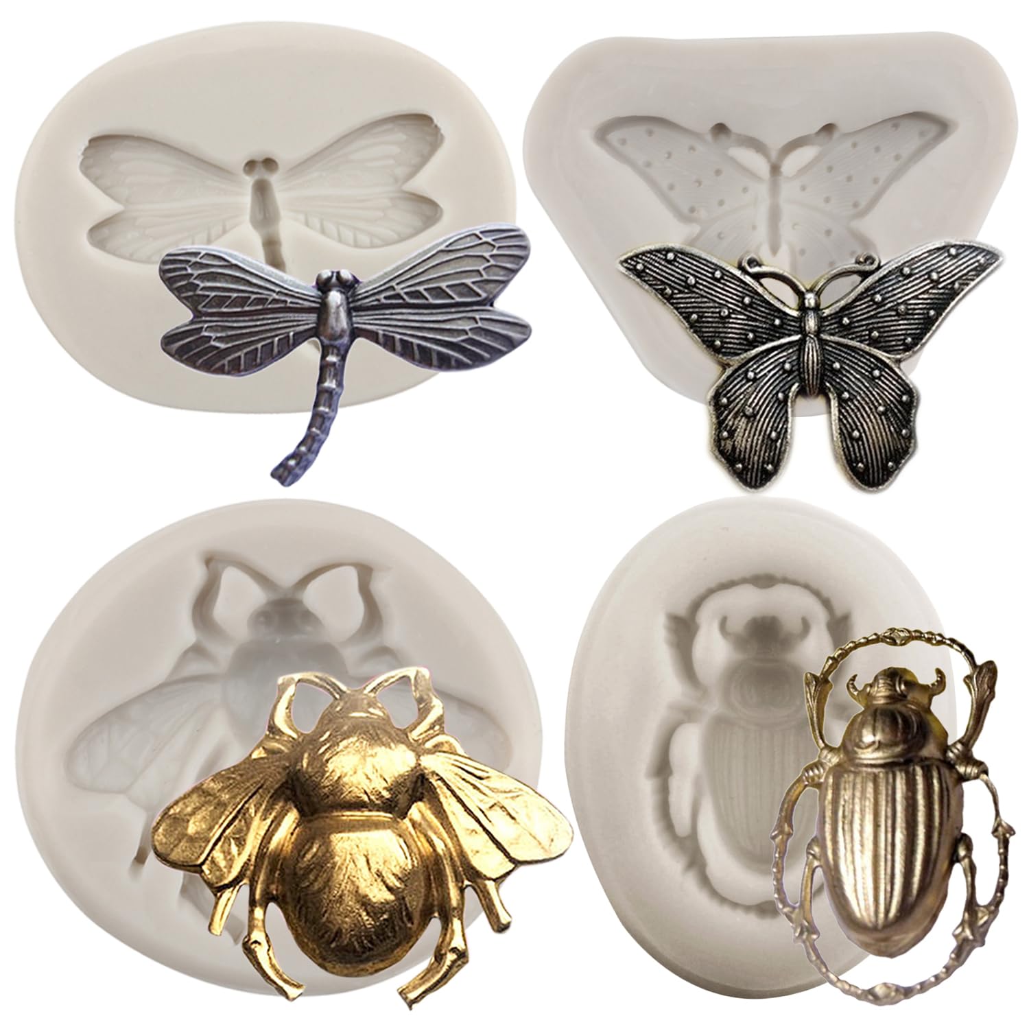 Molde De Silicone Minfeidms Insect Bumble Bee Butterfly Dragonfly
