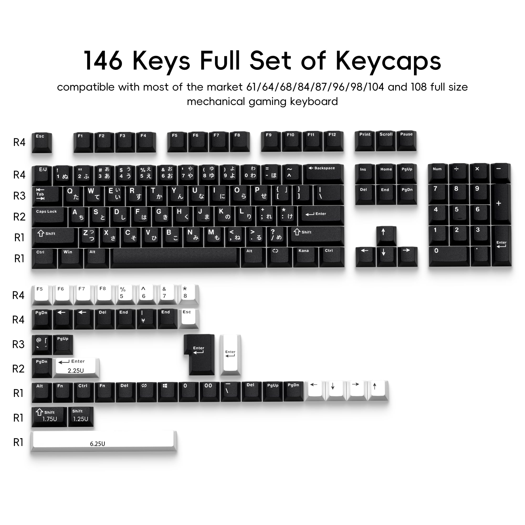 Keycap Set Gmkwtl Xvx Black Japanese 146 Cherry Profile - Carrefour