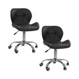 Kit 02 Cadeiras Office Eiffel Slim Ajustável Base Giratória - Preto