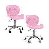 Kit 02 Cadeiras Office Eiffel Slim Ajustável Base Giratória - Rosa