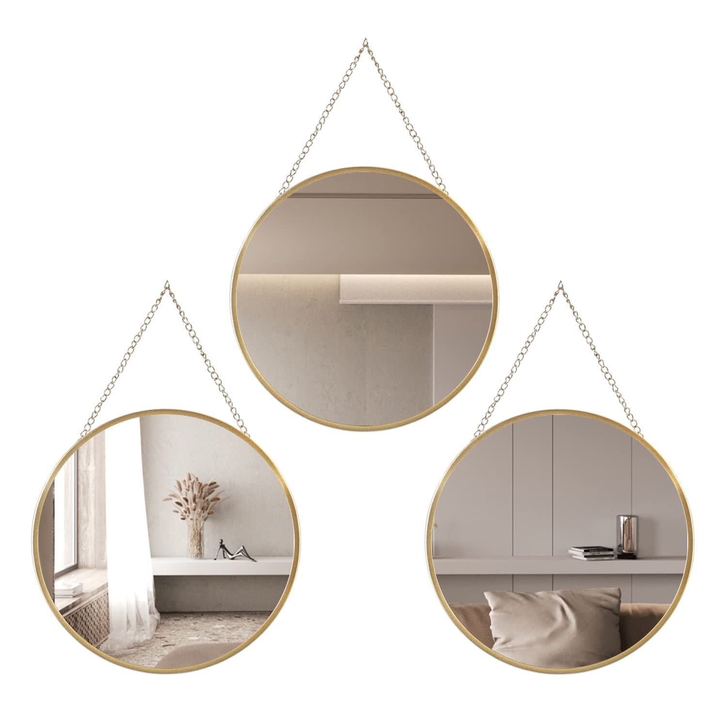 Mirror Wall Decor Decocino Hanging Circle Gold 25 Cm, Conjunto De 3