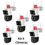 Kit 5 Câmera De Segurança Wi-fi Com Duas Lentes Visão Noturna, Alarme E Sirene