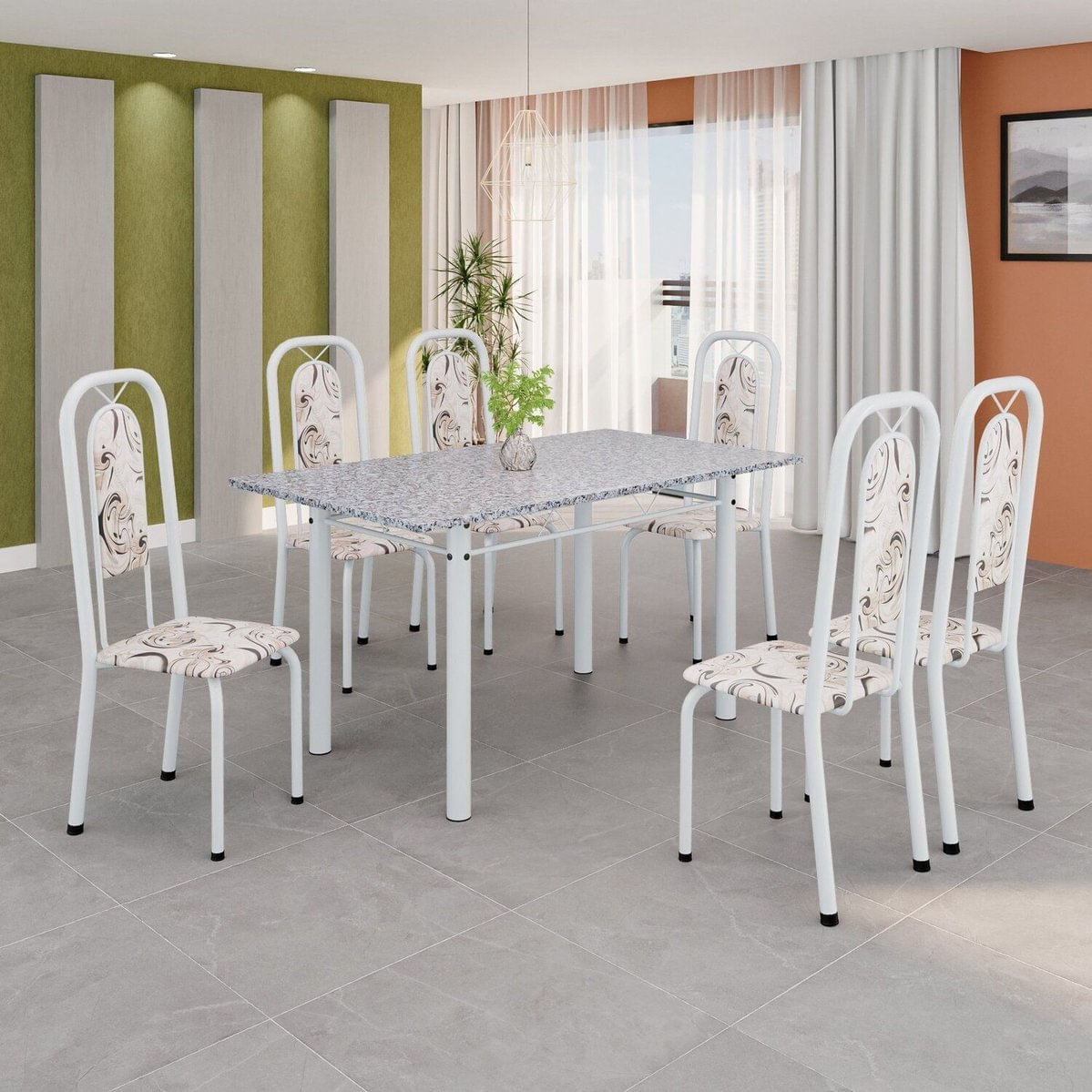 Conjunto Sala De Jantar Com 6 Cadeiras Lara Arabesco / Branco