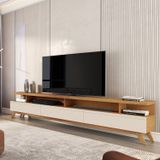 Rack Para Tv 86 Polegadas Pés Em Madeira Maçiça Nature /off White