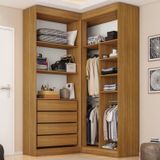 Guarda Roupa Closet Casal Sem Portas Canto Em L Com 4 Gavetas E 3 Cabideiros Versatille Yescasa Freijó Com Branco