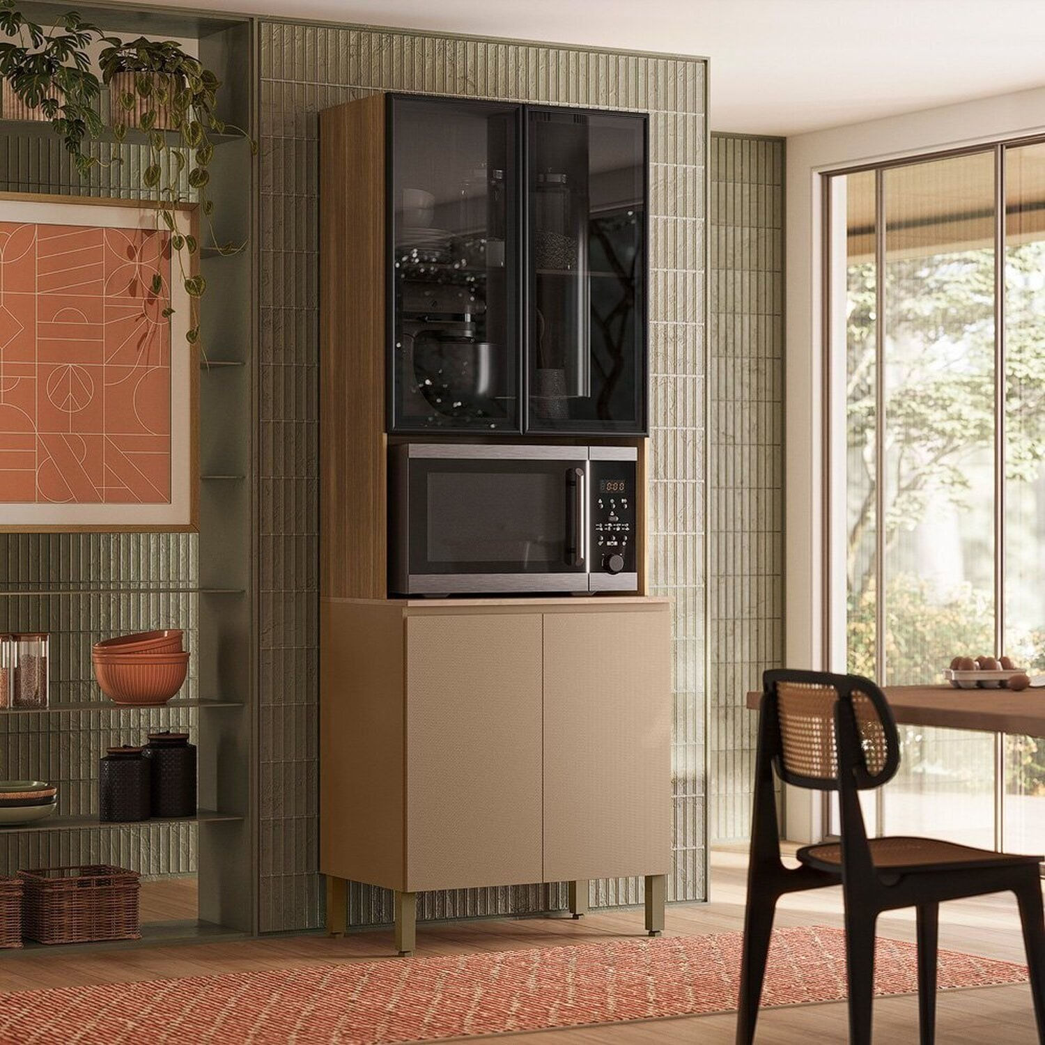 Paneleiro 4 Portas Com Puxador Embutido Art Freijó/vanilla/preto