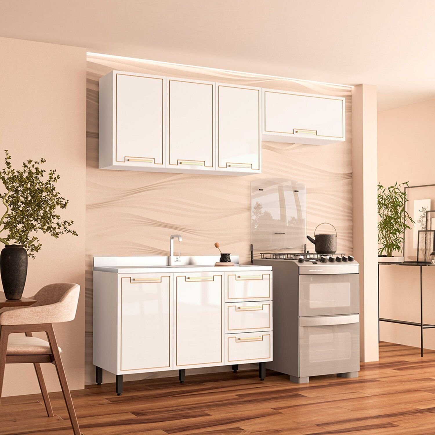 Cozinha Completa 3 Peças 224cmx200cm Branco