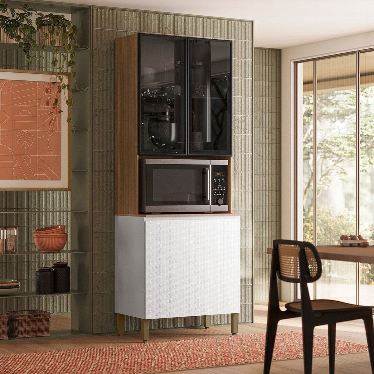 Paneleiro 4 Portas Com Puxador Embutido Art Freijó/ártico/preto