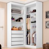 Guarda Roupa Closet Casal Sem Portas Canto Em L Com 4 Gavetas E 3 Cabideiros Versatille Yescasa Branco