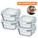Kit 4 Potes De Vidro Herméticos Quadrados 520ml - Ad