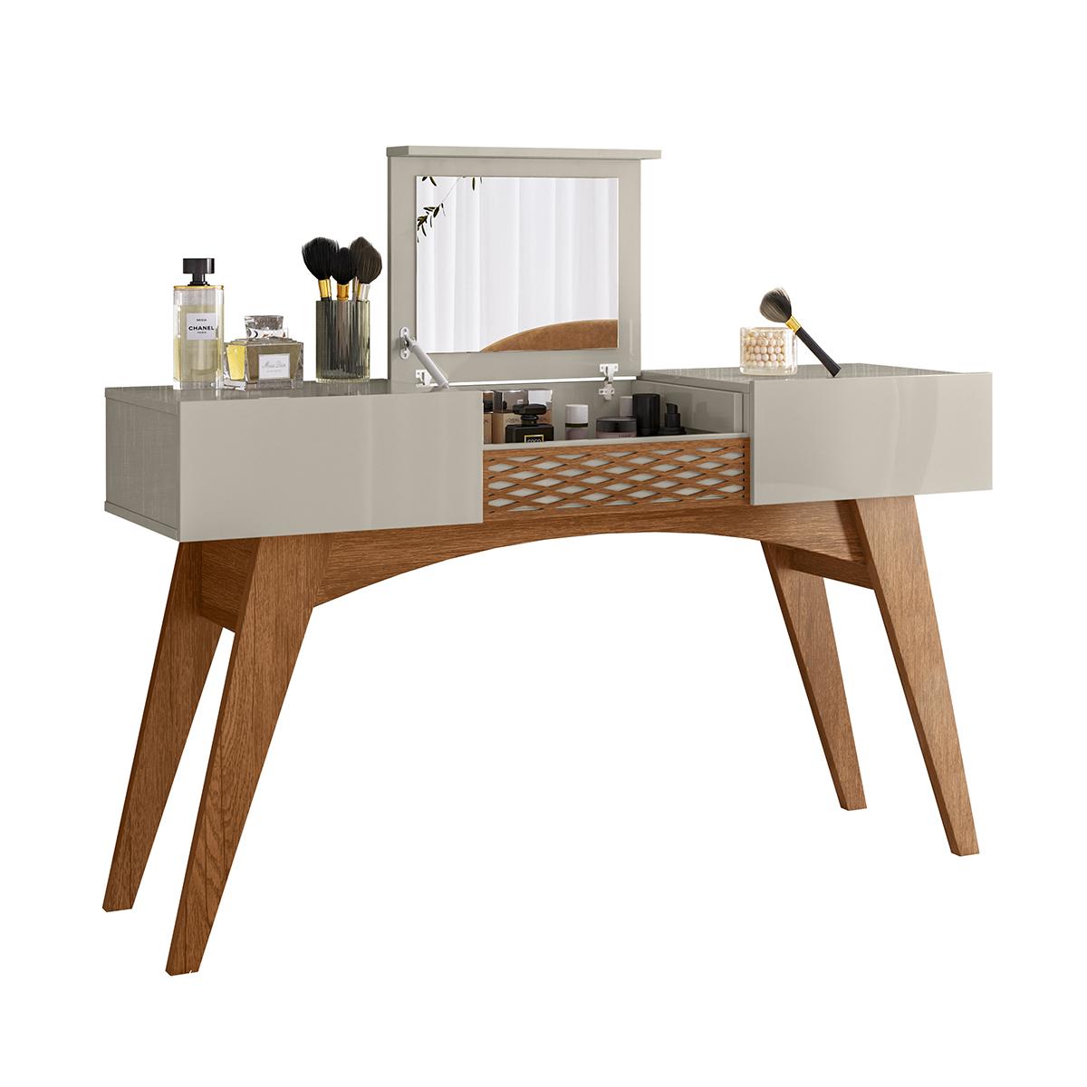 Penteadeira Escrivaninha Star Com 3 Portas Com Espelho Matte/off White