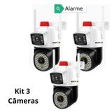 Kit C/3 Câmeras Segurança Wifi Lente Dupla Sirene Alarme