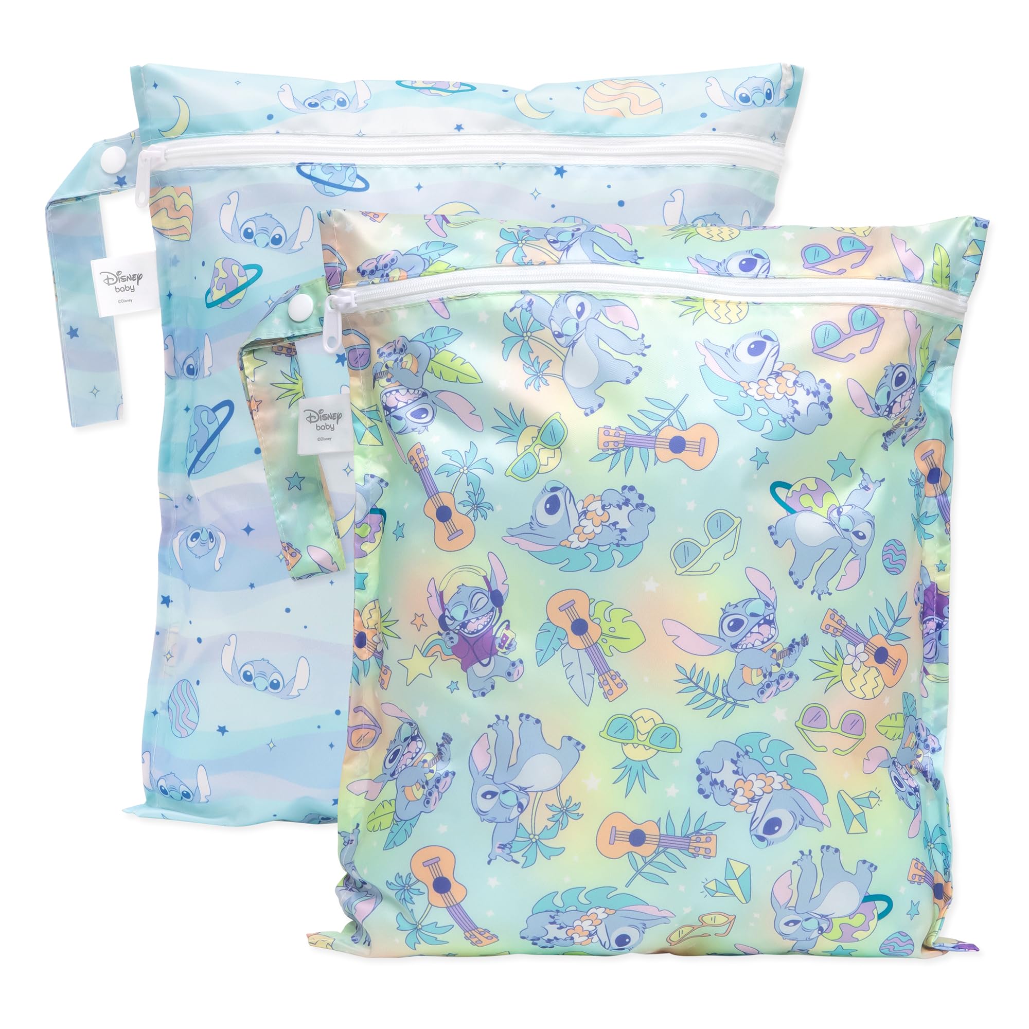 Bolsa Úmida Bumkins Impermeável Para Viagens De Bebês Disney Stitch, Pacote Com 2
