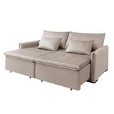 Sofá Cama 3 Lugares New Roma 2 Mts Retrátil Veludo Bege Com Pillow