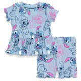 Conjunto De Camisetas Disney Lilo &amp; Stitch Little Girls Peplum E Shorts De Bicicleta Azul 7-8