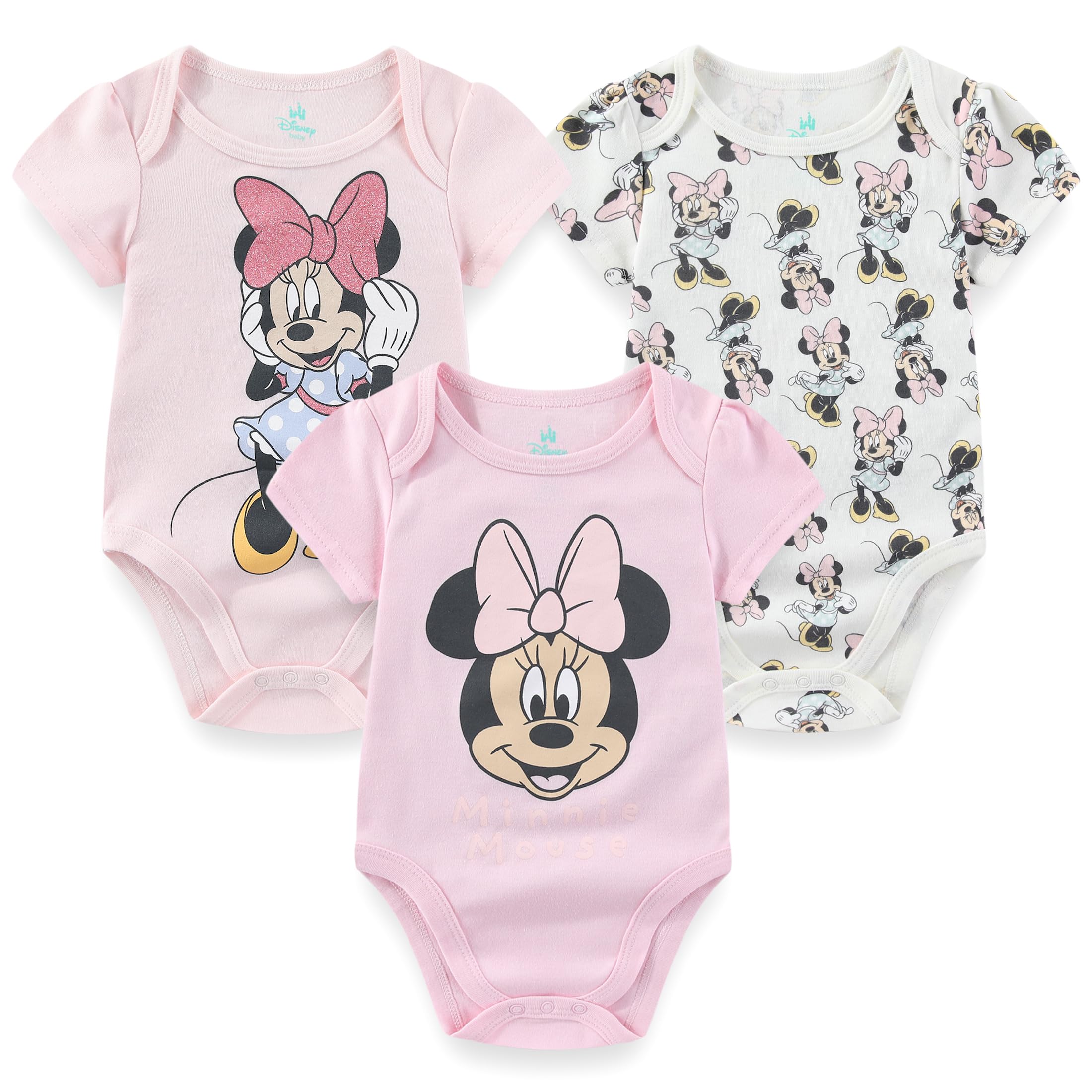 Bodysuit Disney Minnie Mouse, Pacote Com 3 Unidades Para Recém-nascidos E Bebês