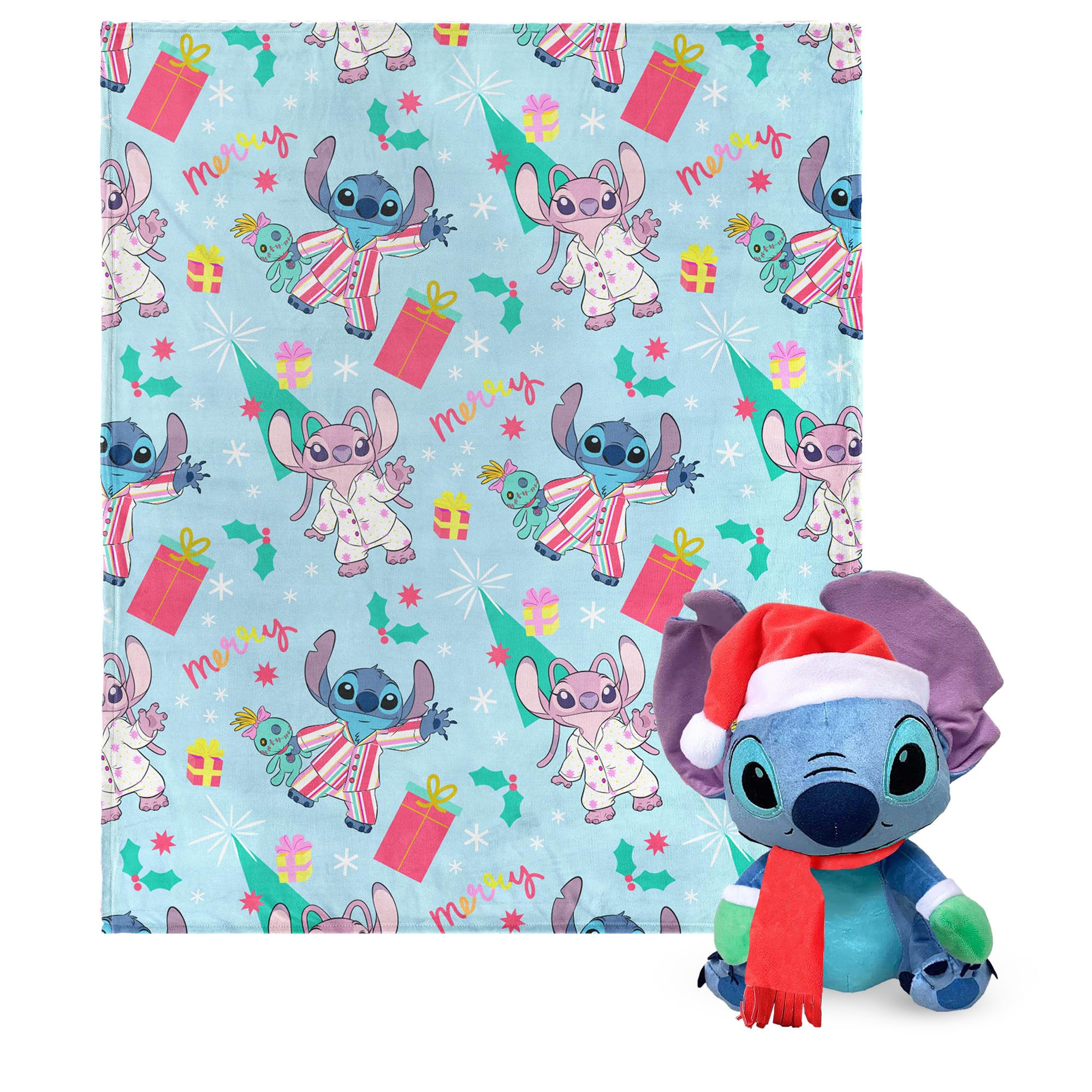 Conjunto De Cobertores Northwest Lilo &amp; Stitch Holiday Jammies 40x50 Polegadas