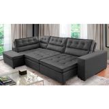 Sofá De Canto Retrátil E Reclinável Com Molas 3,40x2,00 Esq Virginia Suede Cinza Adonai Estofados