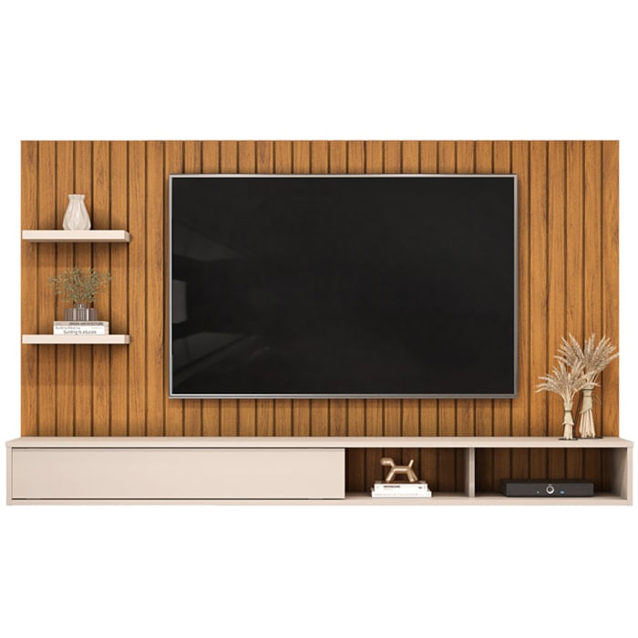 Painel Suspenso Tv 60 Pol 179 Cm Friz Freijó Off White Dj Moveis