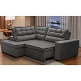 Sofá De Canto Retrátil E Reclinável Com Molas 2,50x2,00 Esq Virginia Suede Cinza Adonai Estofados