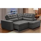Sofá De Canto Retrátil E Reclinável Com Molas 2,50x2,00 Virginia Suede Cinza Adonai Estofados