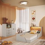 Quarto Infantil Com Cama Solteiro Montessoriana Com Iluminação Led E Comoda Lille Arenas