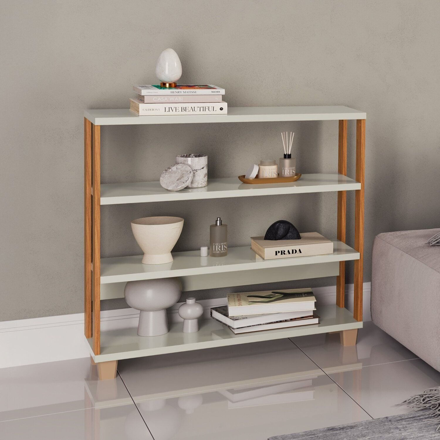 Estante Para Livros 100% Mdf Industrial Freijo / Off White