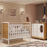 Quarto De Bebê Com Cômoda E Berço 100% Mdf Maya Provençal Espresso Móveis Branco Brilho/amêndoa