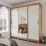 Guarda-roupa Casal 3 Portas De Correr Com Espelho E Pés 199cm 100% Mdf Roma Espresso Móveis Cinamomo/off White