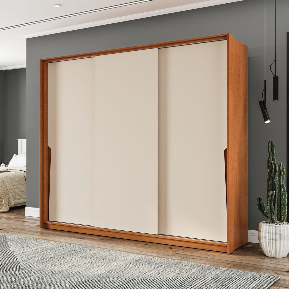 Guarda-roupa 3 Portas 200cm X 220cm Porto Freijo/creme