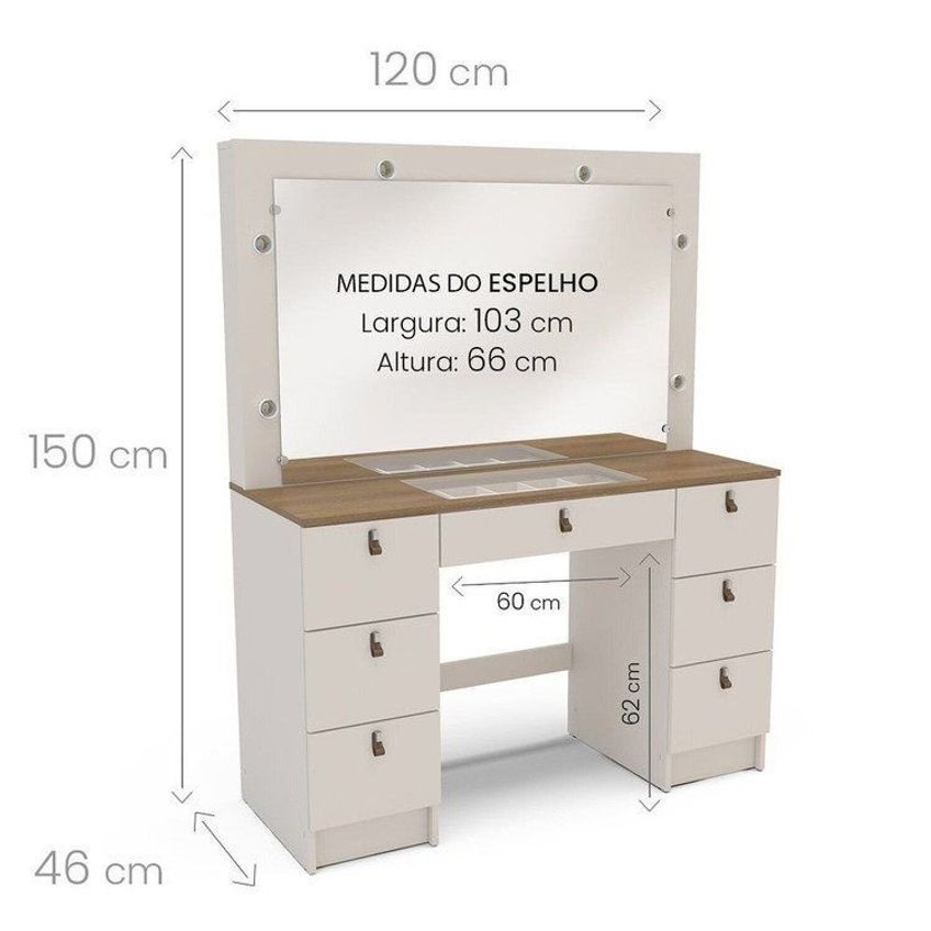 Penteadeira Camarim Com Espelho França Yescasa Bege/off White/freijó Off White/freijó - imagem 3