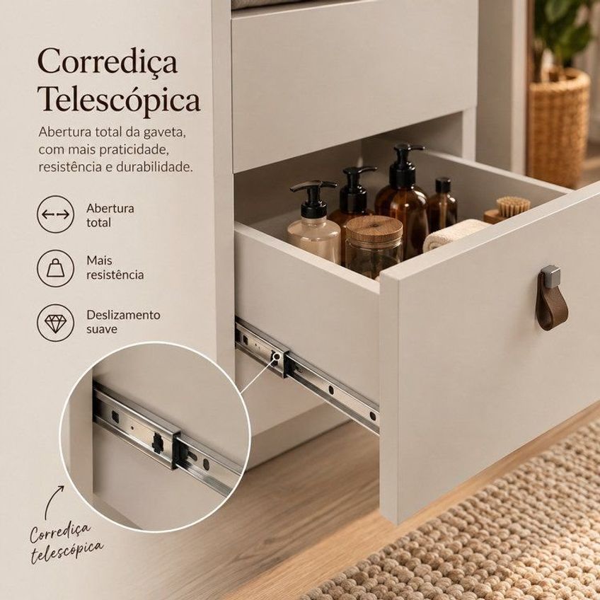 Penteadeira Camarim Com Espelho França Yescasa Bege/off White/freijó Off White/freijó - imagem 5