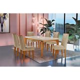 Sala De Jantar Completa Londrina Tampo Madeirado C- Vidro Curvo 180x90cm E 6 Cadeiras Londrina Imbuia - Linho Turim - Rufato