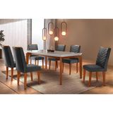 Conjunto Mesa De Cozinha Londrina Tampo Madeirado Com Vidro 180x90cm E 6 Cadeiras Londrina Imbuia Grafite Rufato