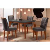 Conjunto Mesa Sala Jantar Londrina Tampo Madeirado Com Vidro 120x80cm E 4 Cadeiras Londrina Imbuia Grafite Rufato