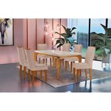 Sala De Jantar Completa Londrina Tampo Madeirado C- Vidro Curvo 180x90cm E 6 Cadeiras Londrina Imbuia - Linho Turim - Rufato