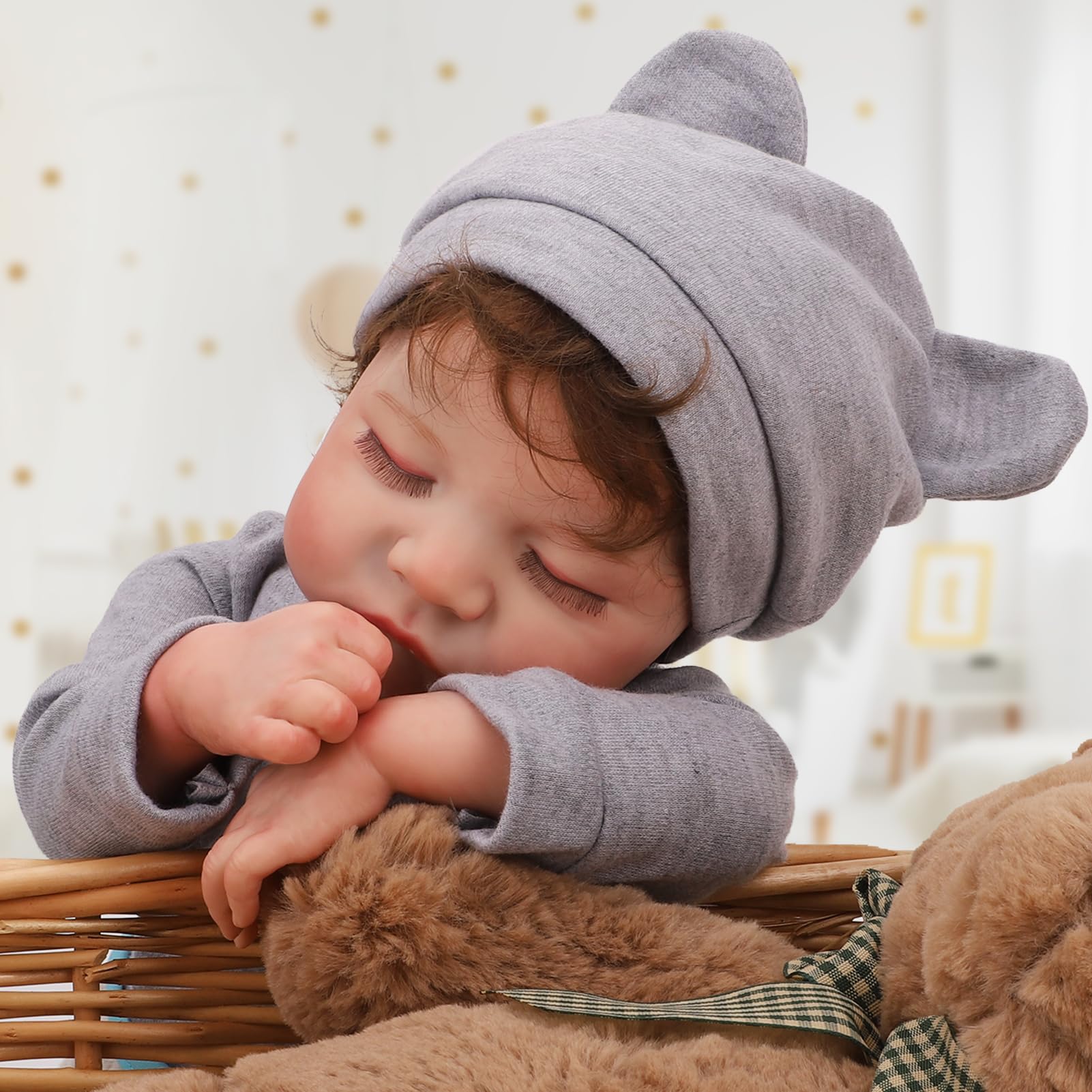 Boneca Reborn Baby Doll Jirachi Realistic Boy 45 Cm Com Acessórios 3+