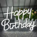 Sinal De Néon Aywyyjch Feliz Aniversário Regulável Led Branco