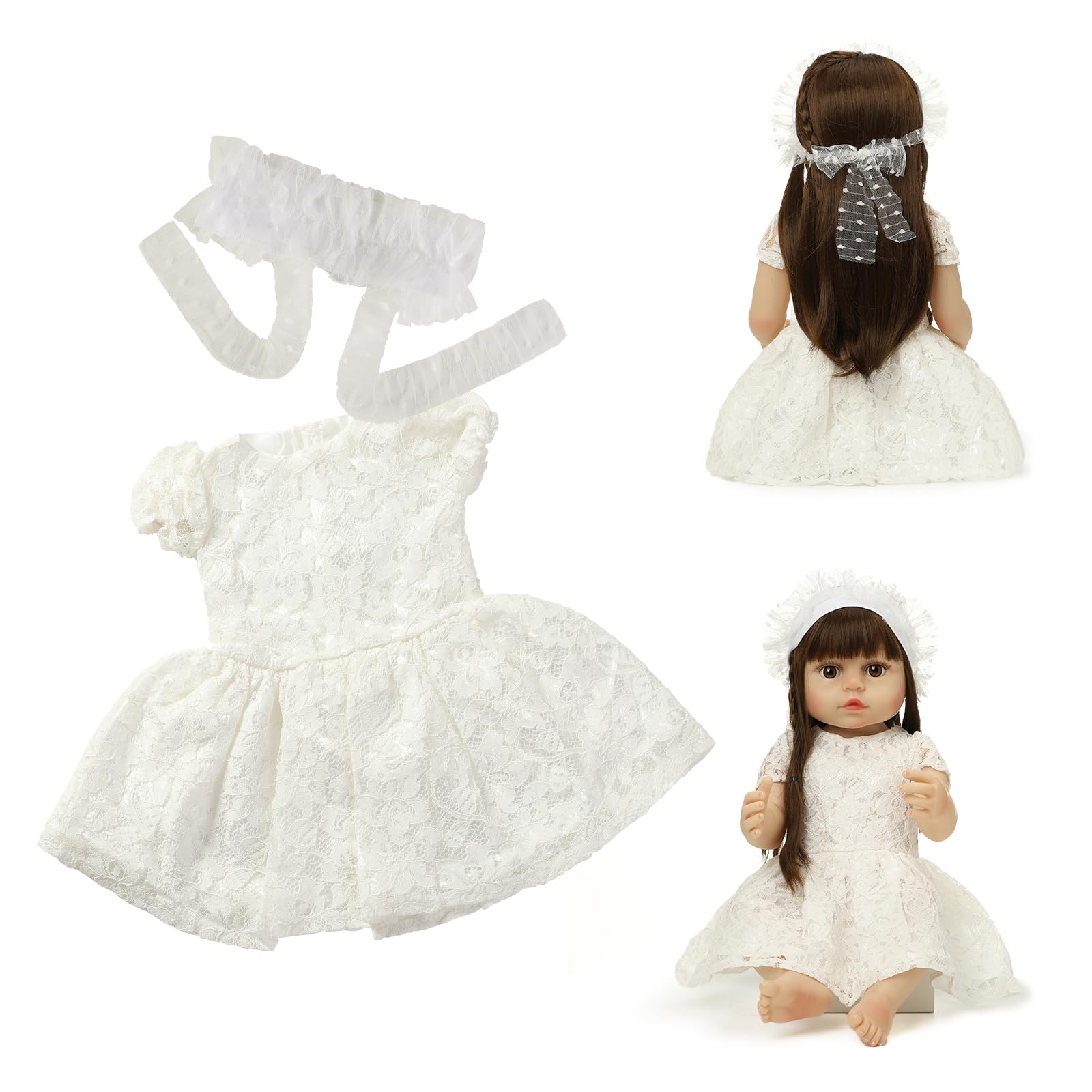 Conjunto De Roupas Para Reborn Baby Doll Girl De 45 A 55 Cm Com Vestido Branco