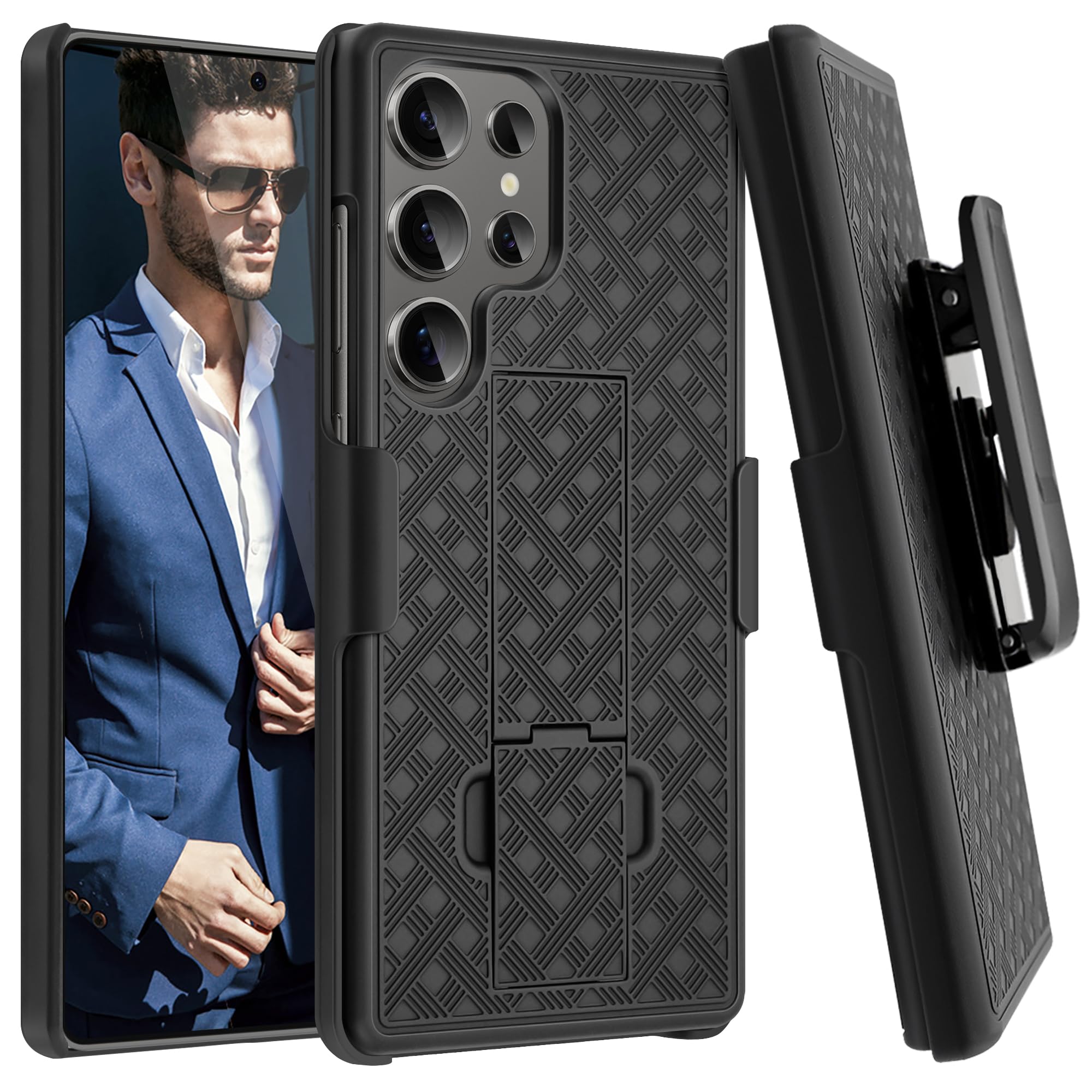 Capa Fingic Para Samsung Galaxy S25 Ultra Com Clipe De Cinto Preta