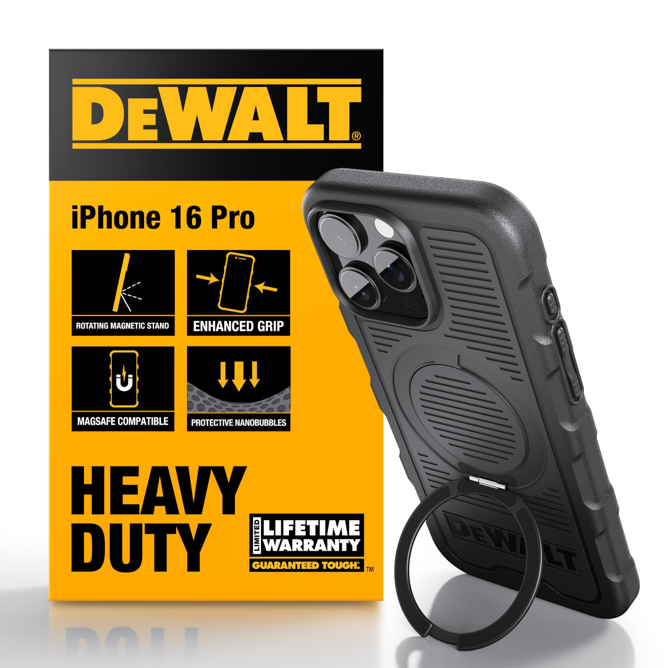Capa De Telefone Dewalt Com Anel Magnético Giratório De 360° Para Iphone 16 Pro Max