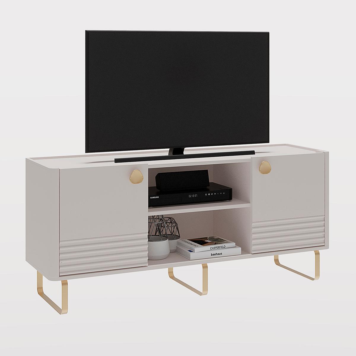 Rack Bancada Bossa Para Tv Até 60" Polegadas Pés Metálicos Off White