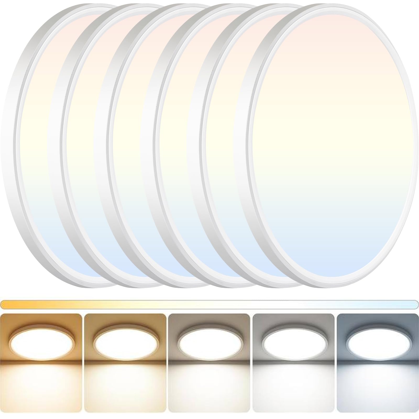 Luminária De Teto Dinglilighting, Pacote Com 6 Led, Suporte Embutido, 30 Cm, 24 W